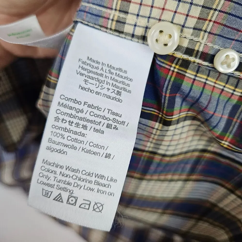J.Crew Secret Wash Plaid Long Sleeve Button Down Shirt XL Blue Ivory Classic Fit